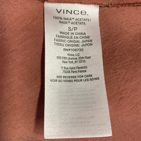 VINCE Size S Orange Japanese Satin Midi Slip Skirt