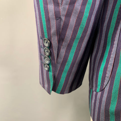DUNHILL Size 42 Purple Green Stripe Cotton Single Breasted Sport Coat