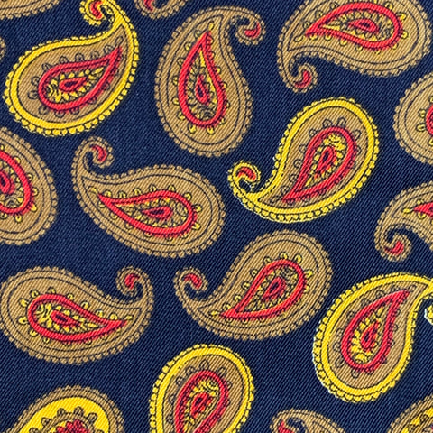 Pochette de costume vintage à motifs cachemire noir, marron et rouge