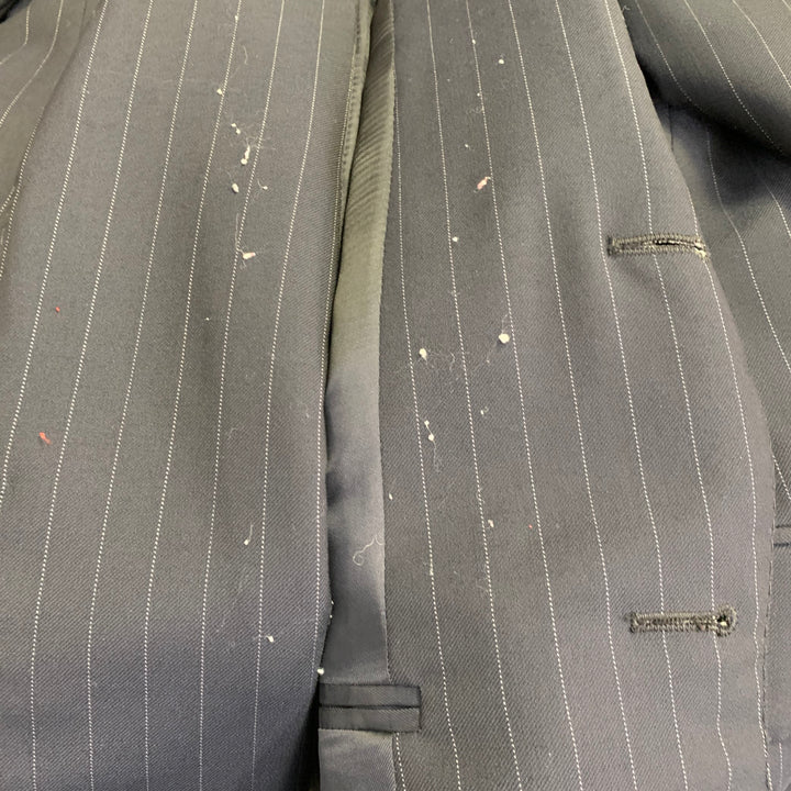 RALPH LAUREN Size 38 Regular Navy Grey Pinstripe Wool Notch Lapel Suit