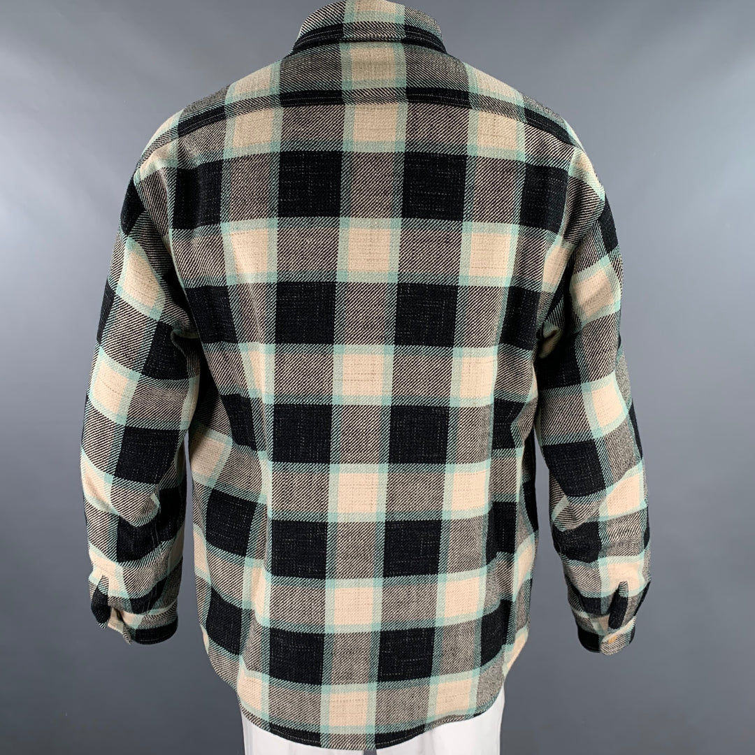 VISVIM Size L Black Green Beige Plaid Wool Linen Down Filled Jacket