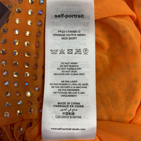 SELF-PORTRAIT Size 4 Hotfix Orange Silver Mesh Rhinestones Elastic Waistband Skirt