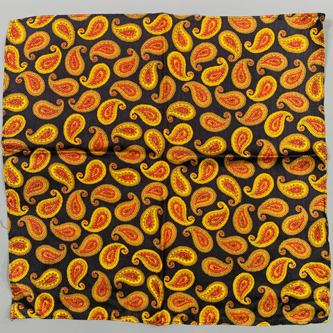 Pochette de costume vintage à motifs cachemire noir, marron et rouge
