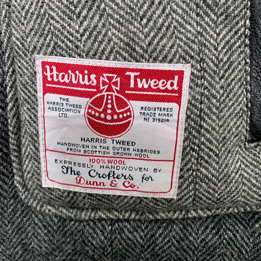 HARRIS TWEED Size M Grey Black Patchwork Herringbone Wool Zip Up Vest