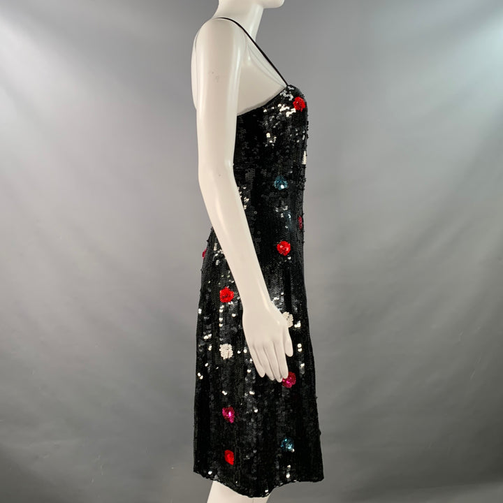 EMPORIO ARMANI Size 4 Black Multi Color Polyester Sequined Polka Dot Dress
