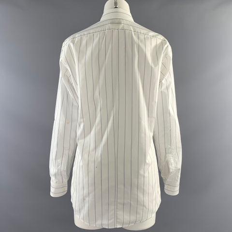 DRIES VAN NOTEN Size 4 White Navy Cotton Stripe Button Up Shirt