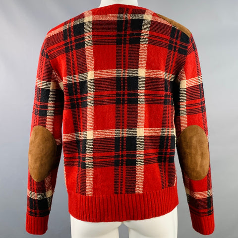 POLO by RALPH LAUREN Size M Red Black White Plaid Wool Crew Neck Sweater