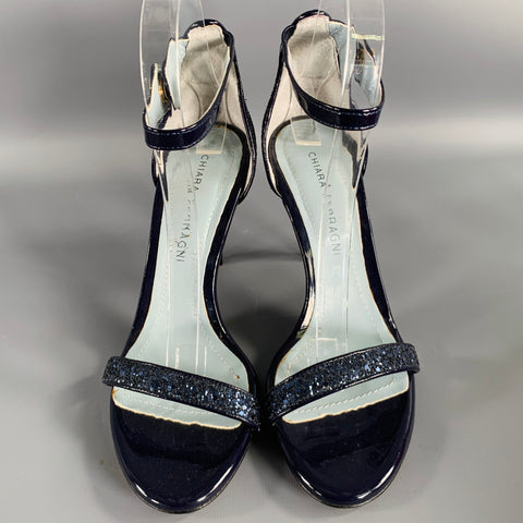 CHIARA FERRAGNI Size 9 Blue Glittery Ankle Strap Sandals