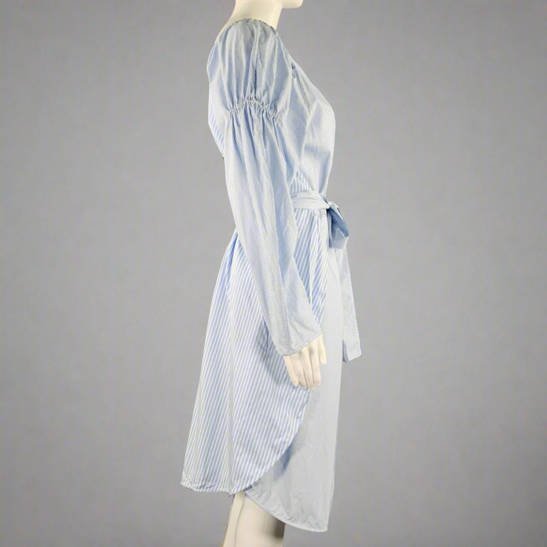 STELLA McCARTNEY Size 8 Blue White Cotton Stripe Belted Shirt Dress