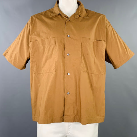 STUDIO NICHOLSON Size XL Eurus Tan Cotton Two Pockets Short Sleeve Shirt