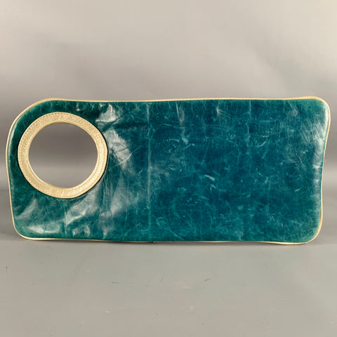 ARZA -Hands-Free- Green Silver Leather Clutch Handbag