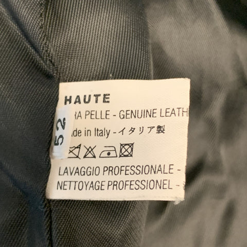 HAUTE Taille 42 Cuir Noir Full Zip Col Haut Poches Zippées Veste Ourlet Brut