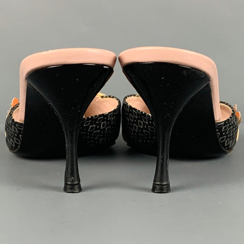 PRADA Size 7.5 Black Multi Color Kimono Floral Mules Pumps
