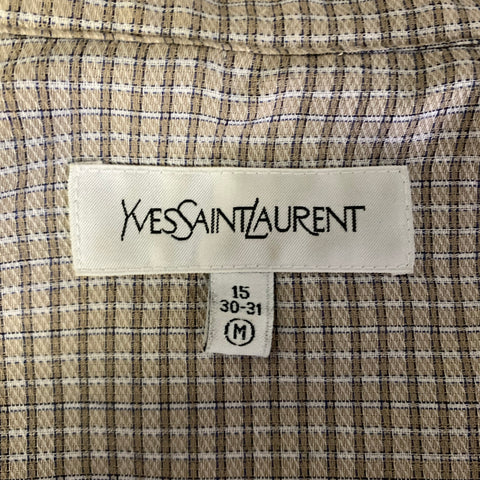 YVES SAINT LAURENT Size M Beige Tan Plaid Cotton Polyester Long Sleeve Shirt