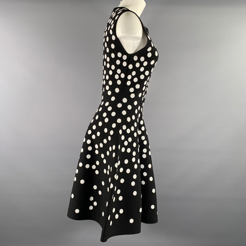 CAROLINA HERRERA Size M Black White Viscose Elastane Polka Dot Cocktail Dress