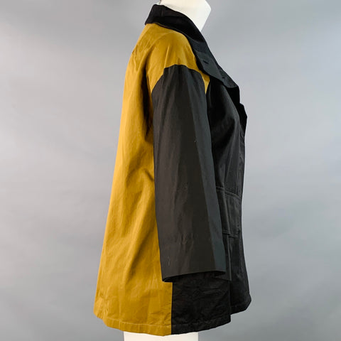 DRIES VAN NOTEN Size 8 Black Olive Cotton Two Tone 3/4 Sleeves Jacket