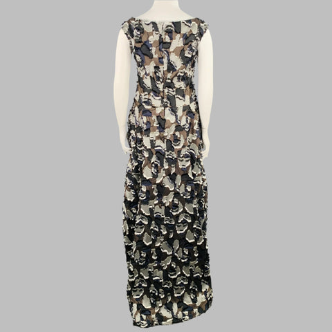 TALBOT RUNHOF Size 12 Brown White Polyester Patchwork Long Evening Gown