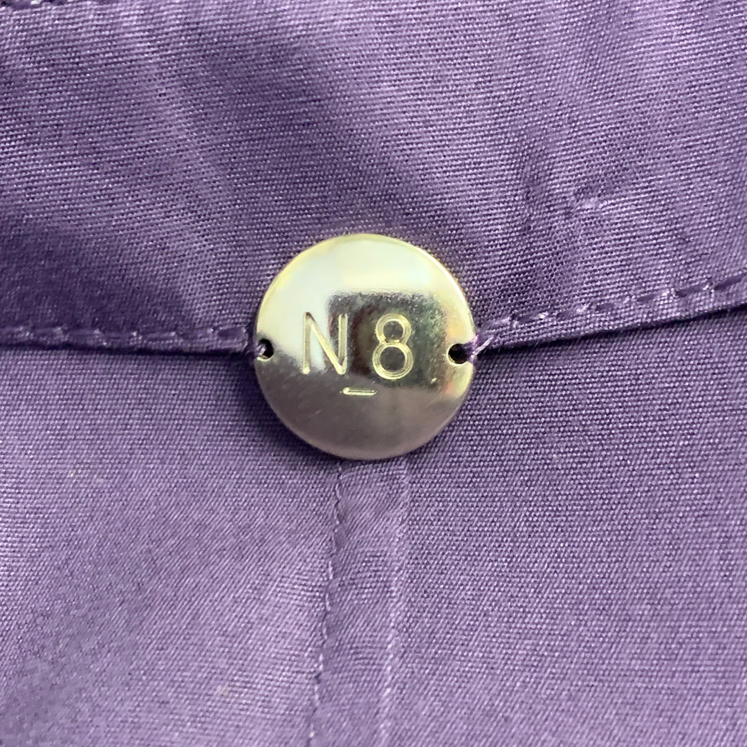 N_8 Size 6 Purple Cotton Pleated 3/4 Sleeves Half Zip Midi Dress