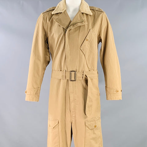 RRL by RALPH LAUREN Limited Edition Size L Garment Experimental Khaki Cotton Belted Military Jumpsuit