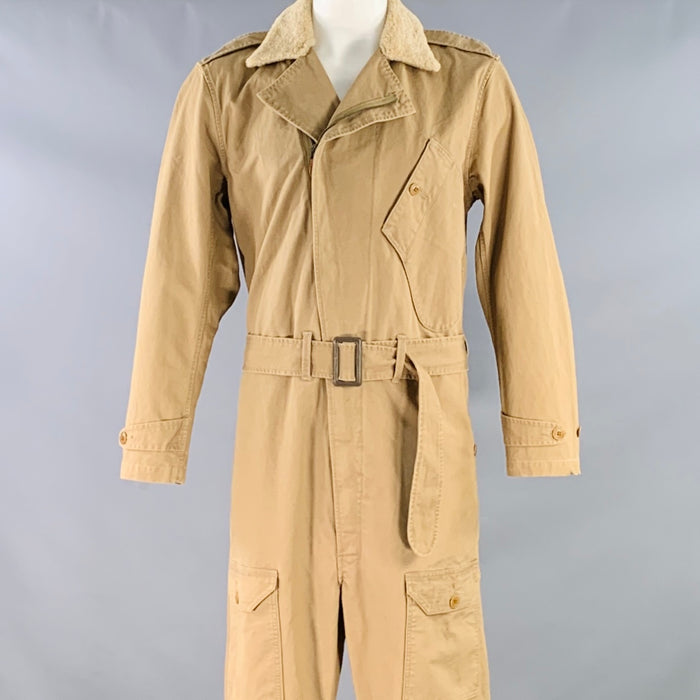 RRL by RALPH LAUREN Limited Edition Size L Garment Experimental Khaki Cotton Belted Military Jumpsuit