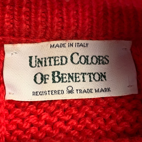 BENETTON Size M Red Cable Knit Wool Acrylic Crew Neck Sweater
