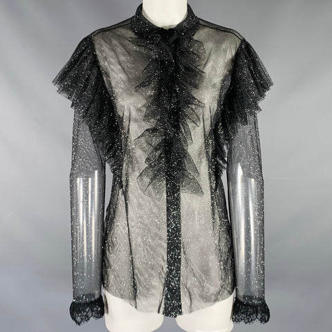 PHILOSOPHY di LORENZO SERAFINI Size 4 Black Silver Metallic Ruffle Blouse