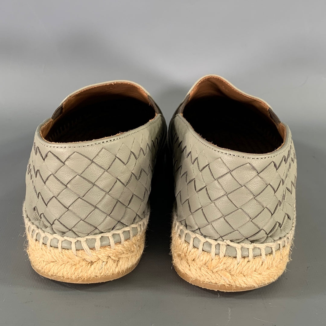 BOTTEGA VENETA Size 9 Grey Leather Woven Espadrille Flats