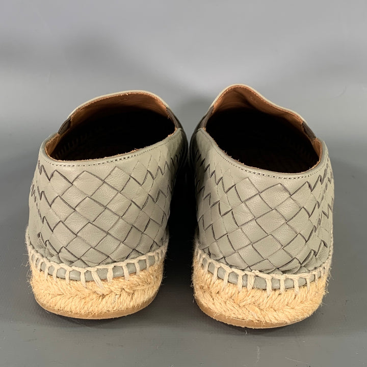 BOTTEGA VENETA Size 9 Grey Leather Woven Espadrille Flats