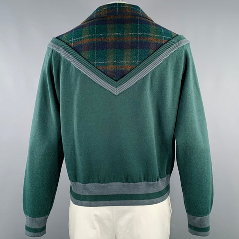 NECESSITY SENSE Size L Green Grey Plaid Acrylic Blend Double Layer Sweater