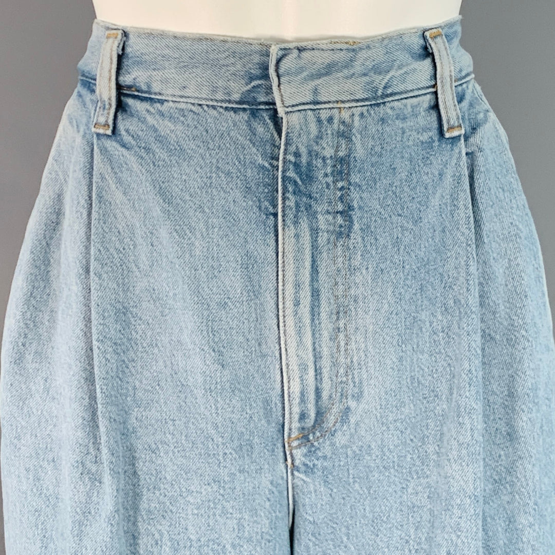 AGOLDE Size 26 Becker Light Blue Cotton Twill Pleated Baggy Tapered Jeans