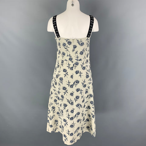 TORY BURCH Size 8 Grey Blue Linen Polyester Floral A-Line Mid-Calf Dress