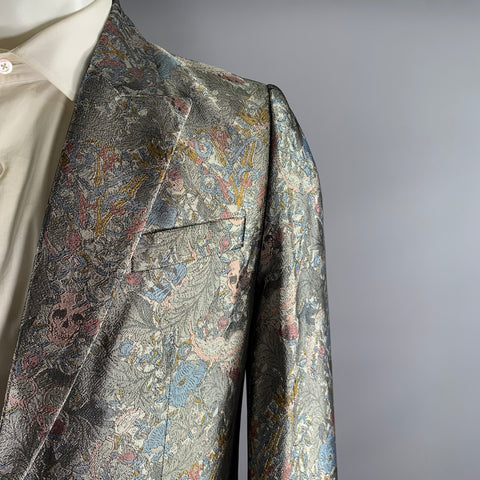 ZADIG & VOLTAIRE Chest Size 38 Silver Blue Pink Jacquard Peak Lapel Sport Coat
