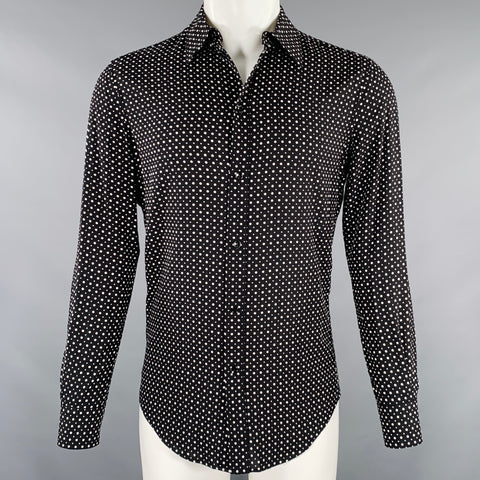 CELINE Size XS Black White Dots Viscose Button Up Long Sleeve Shirt