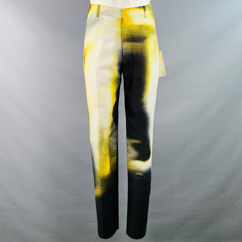 ALEXANDER MCQUEEN FW22 Size 38 Black White Yellow Painted Viscose Suit