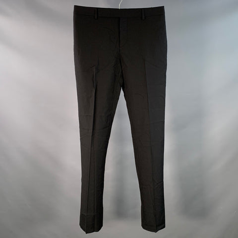 SAINT LAURENT Size 30 Black Wool Twill Flat Front Tapered Casual Pants