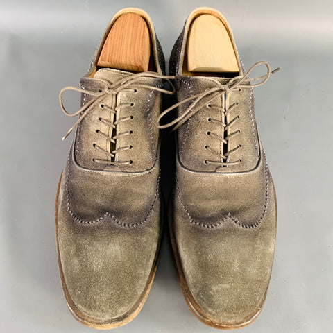 JOHN VARVATOS Size 10 Antique Grey Suede Oxford Lace-Up Shoes