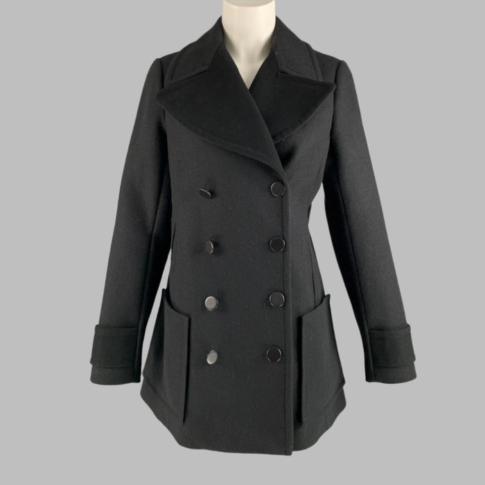 BALENCIAGA Size 8 Black Virgin Wool Blend Double Breasted Coat