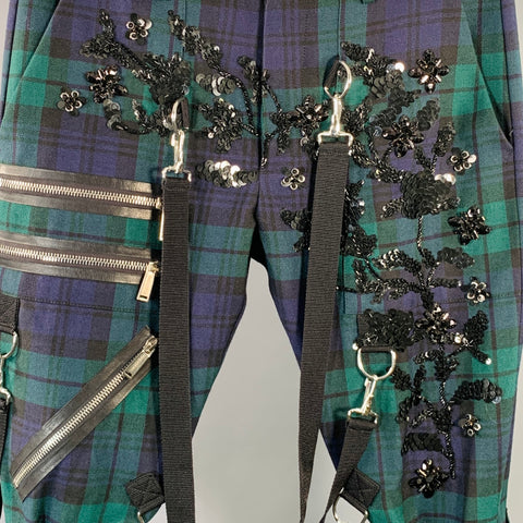 DSQUARED2 Taille 38 Pantalon Décontracté à Carreaux Blackwatch en Laine Vert Marine Noir Style Bondage