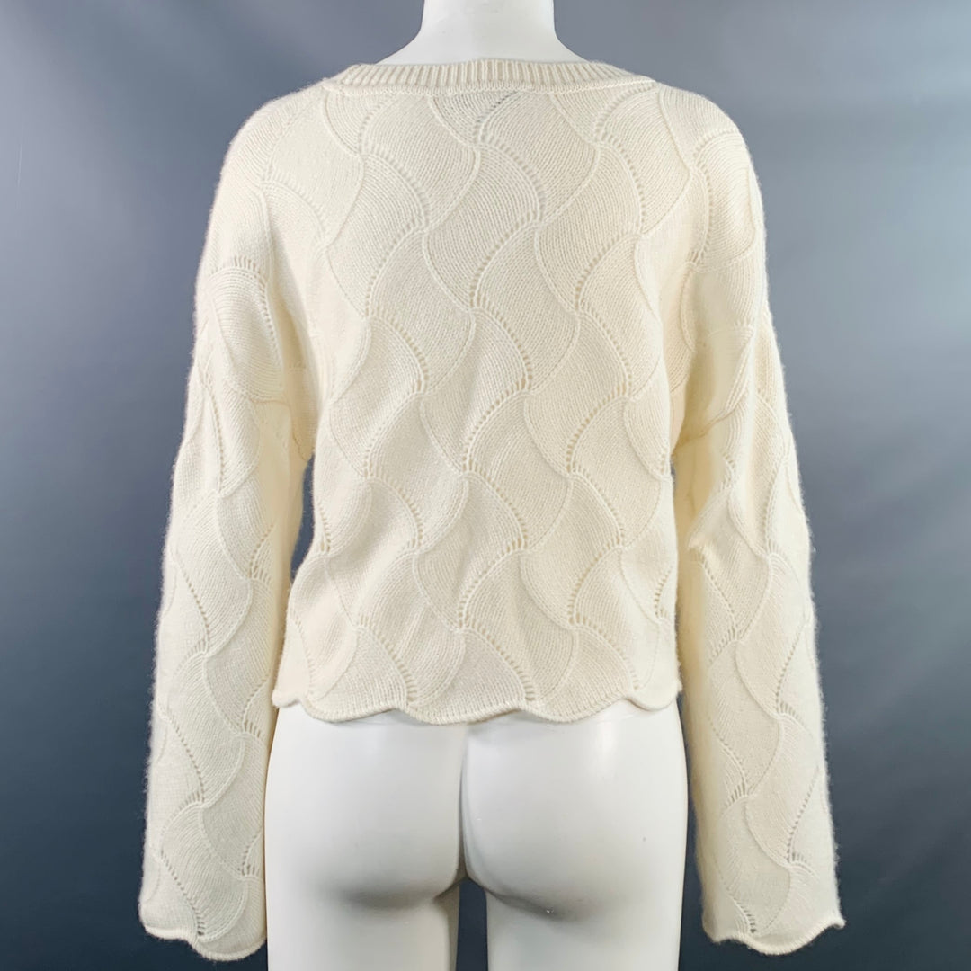 THE CASHMERE PROJECT Size S Cream Cashmere Geometric Crew Neck Sweater