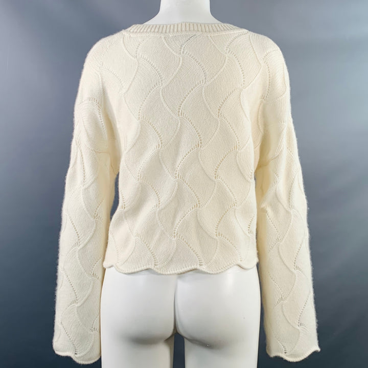 THE CASHMERE PROJECT Size S Cream Cashmere Geometric Crew Neck Sweater