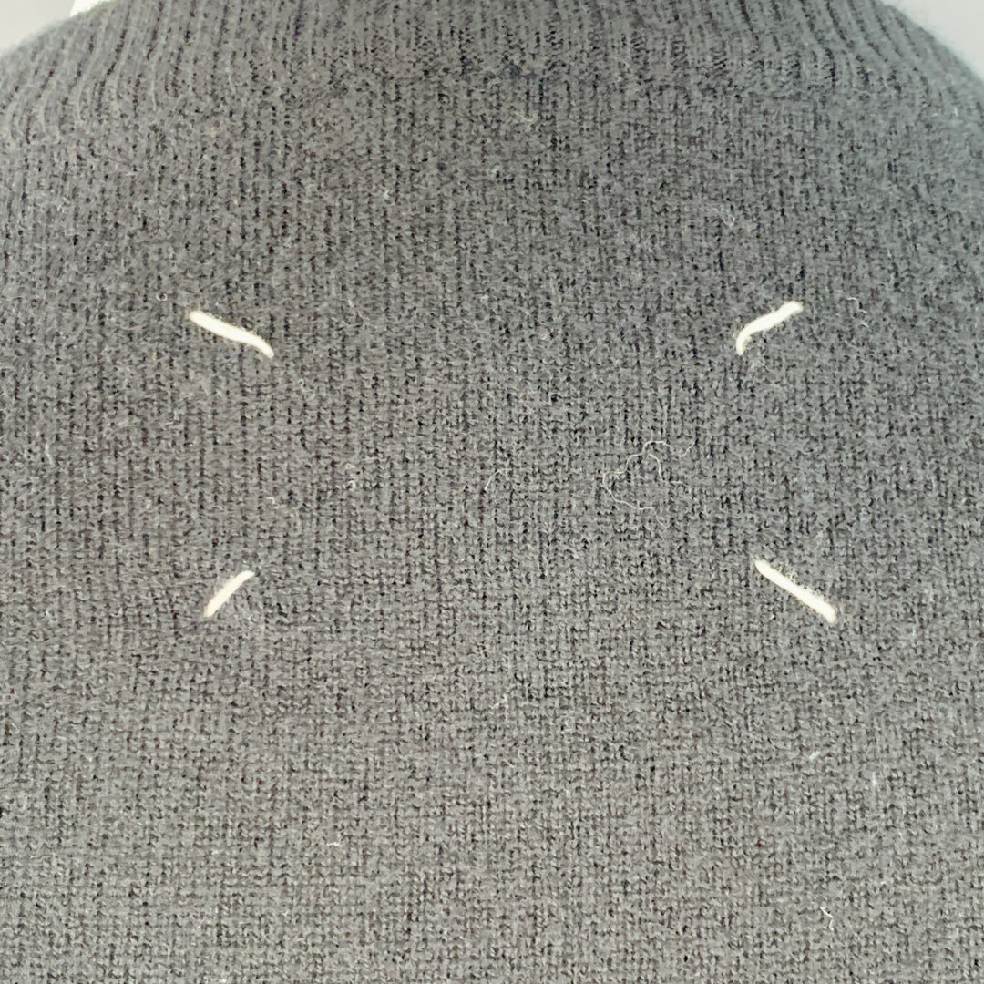 MAISON MARGIELA Size M Navy Grey Knit Suede Elbow Patches Sweater