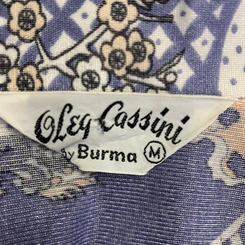 OLEG CASSINI Size M Blue Beige Chinoiserie Nylon Long Sleeve Shirt
