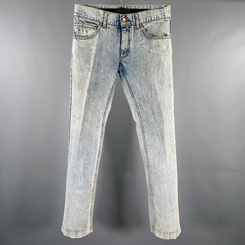 DOLCE & GABBANA Size 32 Blue White Acid Wash Cotton Slim Jeans