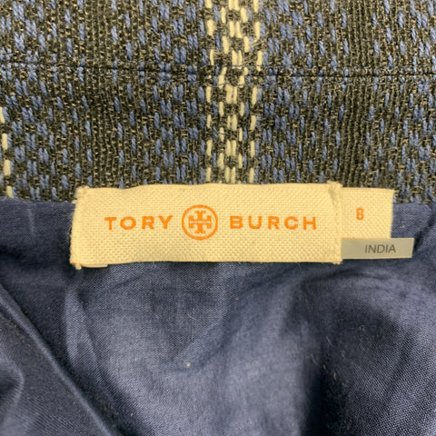 TORY BURCH Taille 8 Manteau à franges en mélange de coton blanc marine