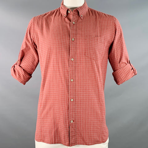 JOHN VARVATOS * U.S.A. Size L Red Grey Checkered Cotton Long Sleeve Shirt