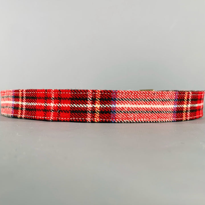 A.P.C. Size 36 Red Black White Plaid Wool Blend Belt