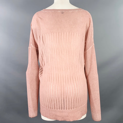 MARGARET OLEARY Size M Pink Cotton Waffle Knit Long Sleeve Casual Top