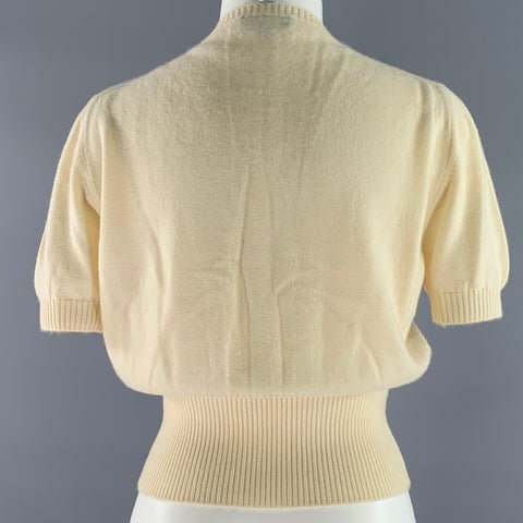 GUCCI Size L Cream Cashmere Short Sleeve Sweater Top
