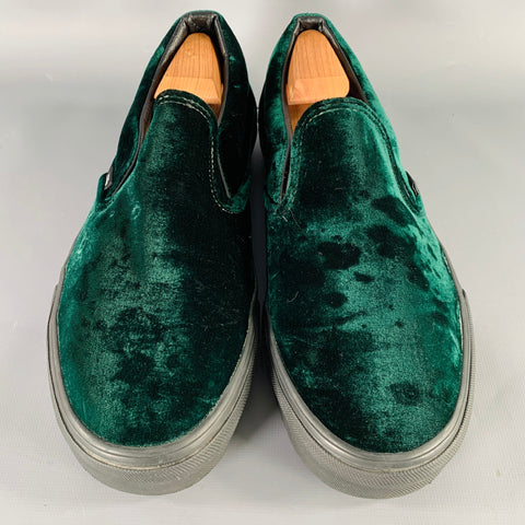 VANS Size 9.5 Green Black Velvet Slip On Loafers