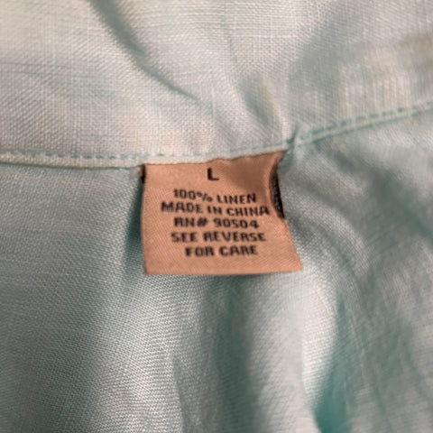 NATURAL BLUE Size L Green Linen Button Up Long Sleeve Shirt
